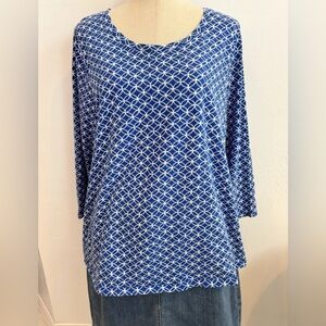 Rafaella Women’s Top Size XXL Blue & White 3/4 Sleeves
